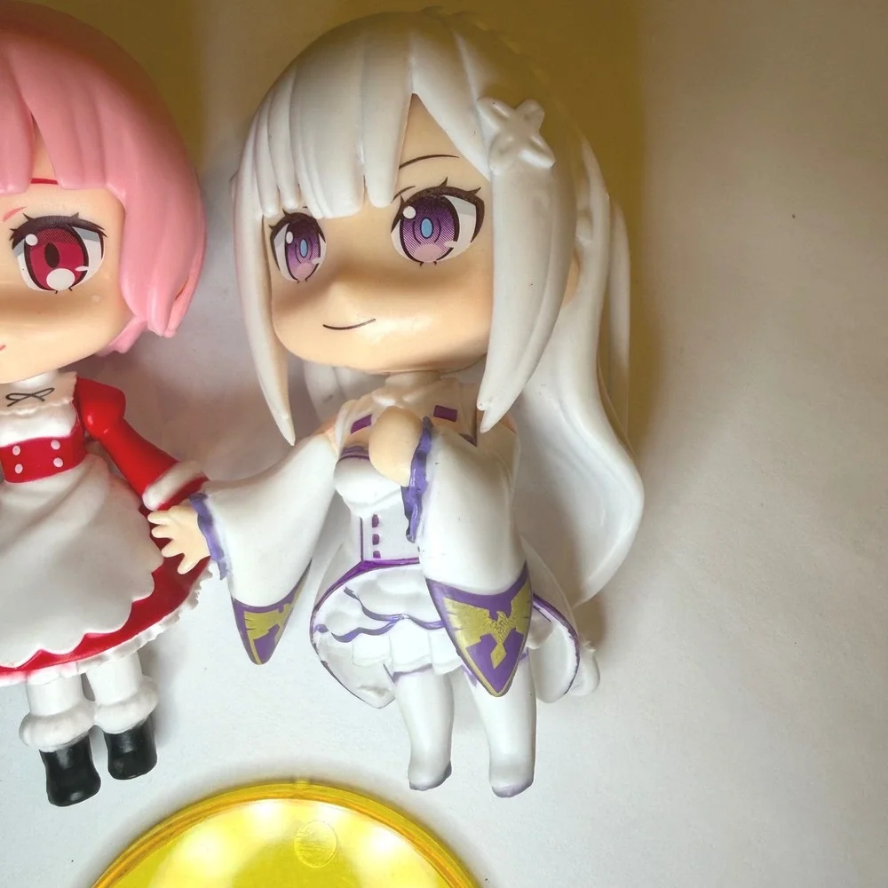 Re Zero Rem Ram Emilia Chibi Figure Set 3 Inch Anime Miniatures with 2 Stands